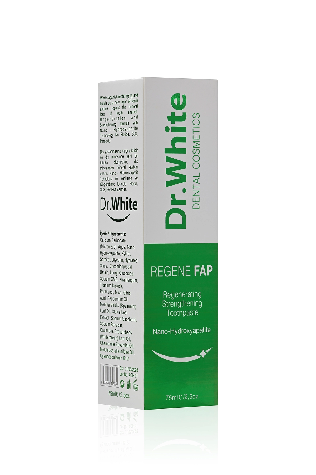 Dr.White Nano Hydroxyapatite Regene FAP Toothpaste Diş Macunu75 ml